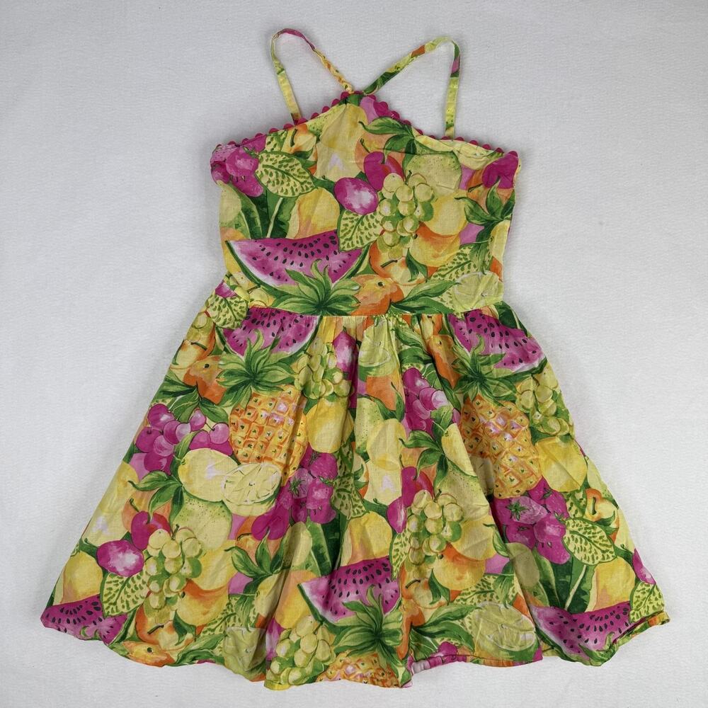 Janie And Jack Dress Girls Fruit 10 Tropical Floral Halter Sundress Summer